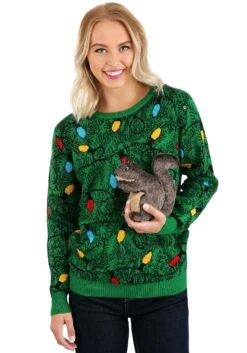 Adult 3D Squirrel In The Christmas Tree Unisex Ugly Sweater -Kurt Adler Shop adult 3d squirrel in the christmas tree ugly sweat alt 6