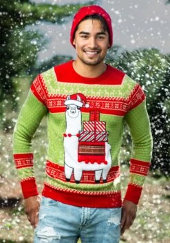 Adult Christmas Llama Unisex Ugly Sweater -Kurt Adler Shop adult christmas llama ugly sweater alt 2