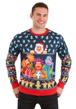 Adult Fraggle Rock Sublimated Ugly Christmas Sweatshirt -Kurt Adler Shop adult fraggle rock sublimated ugly christmas sweater alt 3