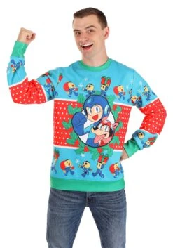 Adult Mega Man Christmas Sweater 11 Adult Mega Man Christmas Sweater -Kurt Adler Shop adult megaman christmas sweater alt 5