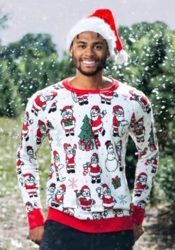 Adult Repeating Santa Pattern Unisex Ugly Christmas Sweater