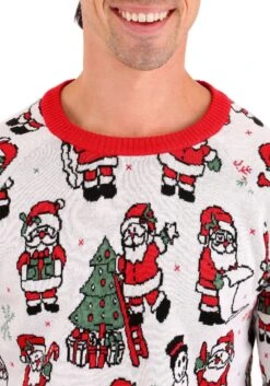 Adult Repeating Santa Pattern Unisex Ugly Christmas Sweater -Kurt Adler Shop adult repeating santa pattern unisex ugly christmas sweater 2