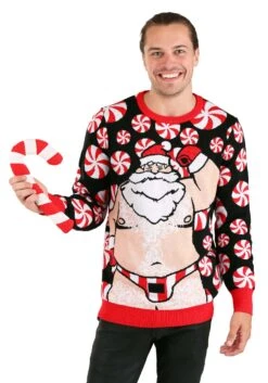 Adult Santa Candy Cane Ugly Christmas Sweater -Kurt Adler Shop adult santa candy cane ugly christmas sweater alt 4