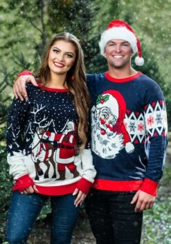 Adult Santa & Reindeer Unisex Ugly Christmas Sweater -Kurt Adler Shop adult santa reindeer ugly christmas sweater alt 2