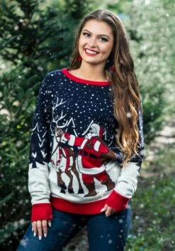 Adult Santa & Reindeer Unisex Ugly Christmas Sweater
