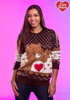 Adult Tenderheart Bear Care Bears Ugly Christmas Sweater