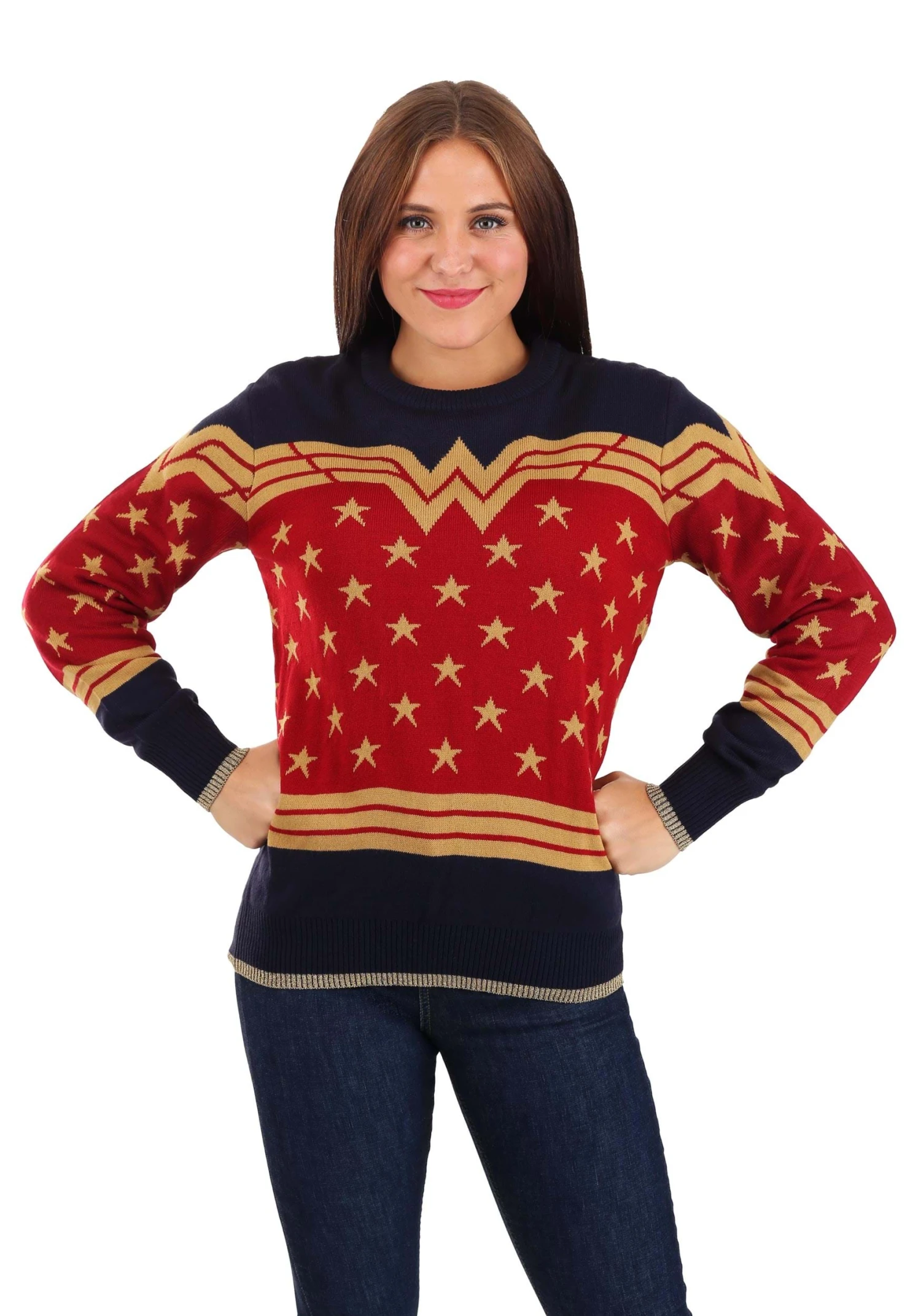 Adult Wonder Woman Dark Blue Ugly Christmas Sweater 4 Adult Wonder Woman Dark Blue Ugly Christmas Sweater - Image 4