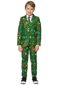 Opposuits Boy's Green Christmas Tree Light Up Suit