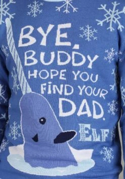 Adult Bye Buddy Narwall Blue Ugly Christmas Sweater -Kurt Adler Shop bye buddy narwall blue ugly christmas sweater alt 2