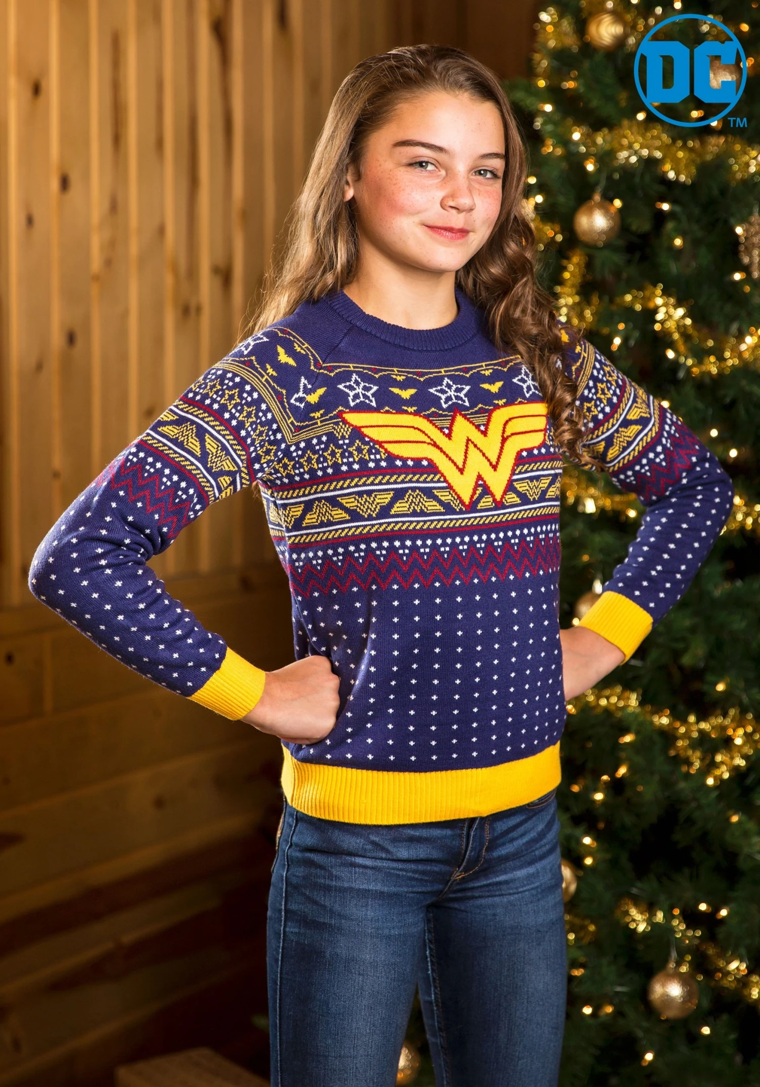 Child Wonder Woman Navy Ugly Christmas Sweater 2 Child Wonder Woman Navy Ugly Christmas Sweater - Image 2
