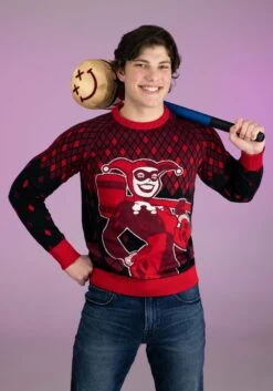 Adult Harley Quinn Hammer Time Ugly Christmas Sweater -Kurt Adler Shop harley quinn hammer time ugly christmas sweater alt 3