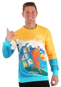 Mele Kalikimaka Surfing Santa Ugly Christmas Sweatshirt -Kurt Adler Shop mele kalikimaka surfing santa ugly christmas sweater alt 4