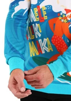 Mele Kalikimaka Surfing Santa Ugly Christmas Sweatshirt -Kurt Adler Shop mele kalikimaka surfing santa ugly christmas sweater alt 5