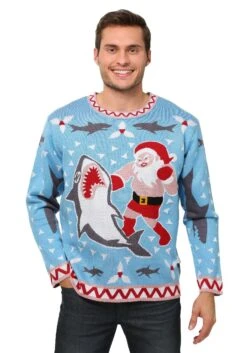 Men's Santa Vs Shark Ugly Christmas Costume Sweater -Kurt Adler Shop mens santa vs shark christmas sweater alt 3
