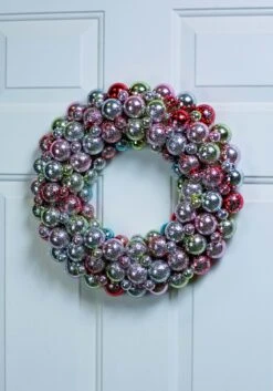 Multi Pastel Colored Christmas Ball Wreath