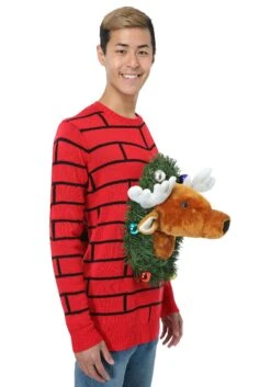 Reindeer Head Ugly Christmas Sweater -Kurt Adler Shop reindeer head ugly christmas sweater alt 2