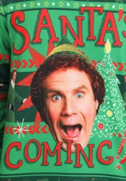 Santa's Coming Elf Ugly Christmas Sweatshirt For Adults -Kurt Adler Shop santas coming elf ugly christmas sweatshirt alt 1
