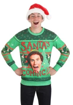 Santa's Coming Elf Ugly Christmas Sweatshirt For Adults -Kurt Adler Shop santas coming elf ugly christmas sweatshirt alt 6
