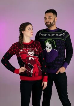 The Joker Dark Knight Ugly Christmas Sweater For Adults -Kurt Adler Shop the joker dark knight ugly christmas sweater alt 1