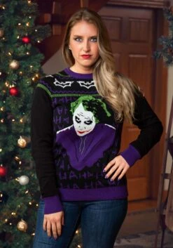 The Joker Dark Knight Ugly Christmas Sweater For Adults -Kurt Adler Shop the joker dark knight ugly christmas sweater alt 10