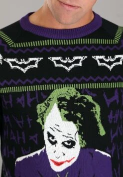 The Joker Dark Knight Ugly Christmas Sweater For Adults -Kurt Adler Shop the joker dark knight ugly christmas sweater alt 2