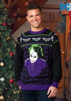 The Joker Dark Knight Ugly Christmas Sweater For Adults -Kurt Adler Shop the joker dark knight ugly christmas sweater alt 8