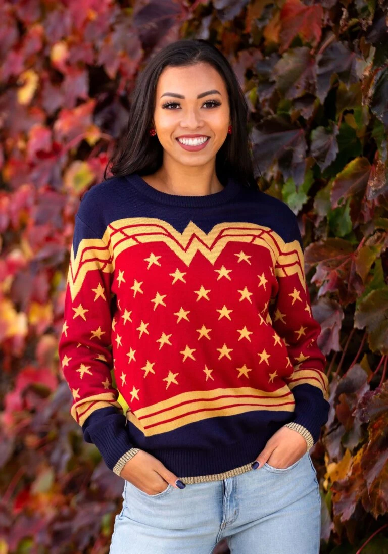 Kurt Adler Shop -Kurt Adler Shop adult wonder woman dark blue ugly christmas sweater main upd 768x1097 1